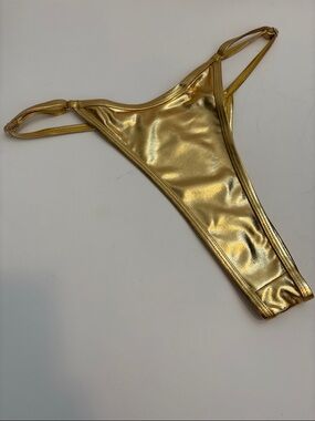 NEW! Metallic Gold High-Cut Adjustable Thong Bikini Panty